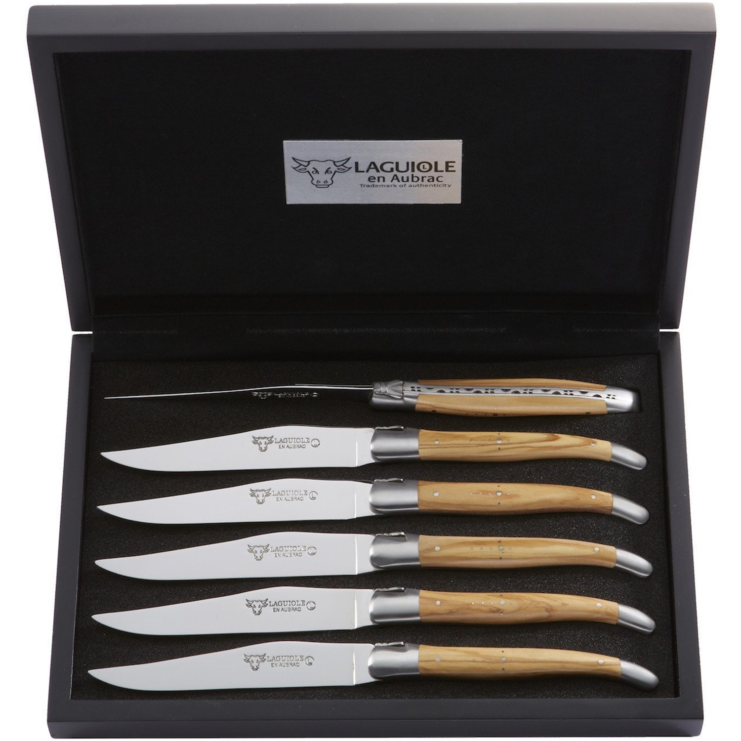laguiole en aubrac olivier steakmessenset 6 delig olijfhout